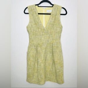 Adam Lippes ADAM BY TWEED YELLOW SLEEVELESS V NECK DRESS WOMENS SIZE 8